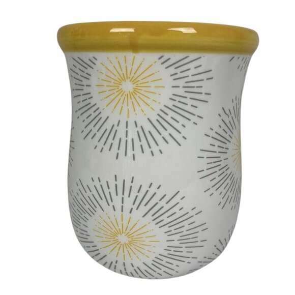 Yellow & White Ceramic Vase With Sunburst Design 7in By Orly Maison New York - Picture 2 of 7